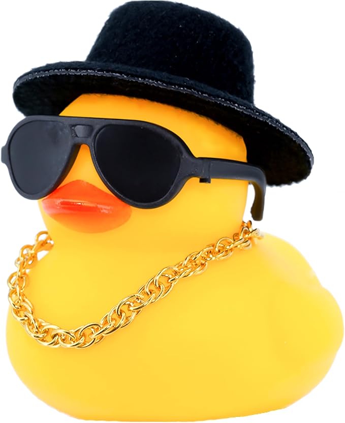 Rubber Duck Car Ornaments Duck Car Dashboard Decorations Accessories with Mini Top Hat Necklace and Sunglasses(T1)