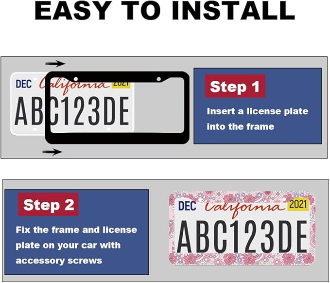 2pcs Hibiscus Rainbow Floral Flower License Plate Frame for Women,Inspirational Pink Florals car Decorative tag Frames Girly,hot Pink Hibiscus Floral Flower License Plate Cover Holder for Vehicle