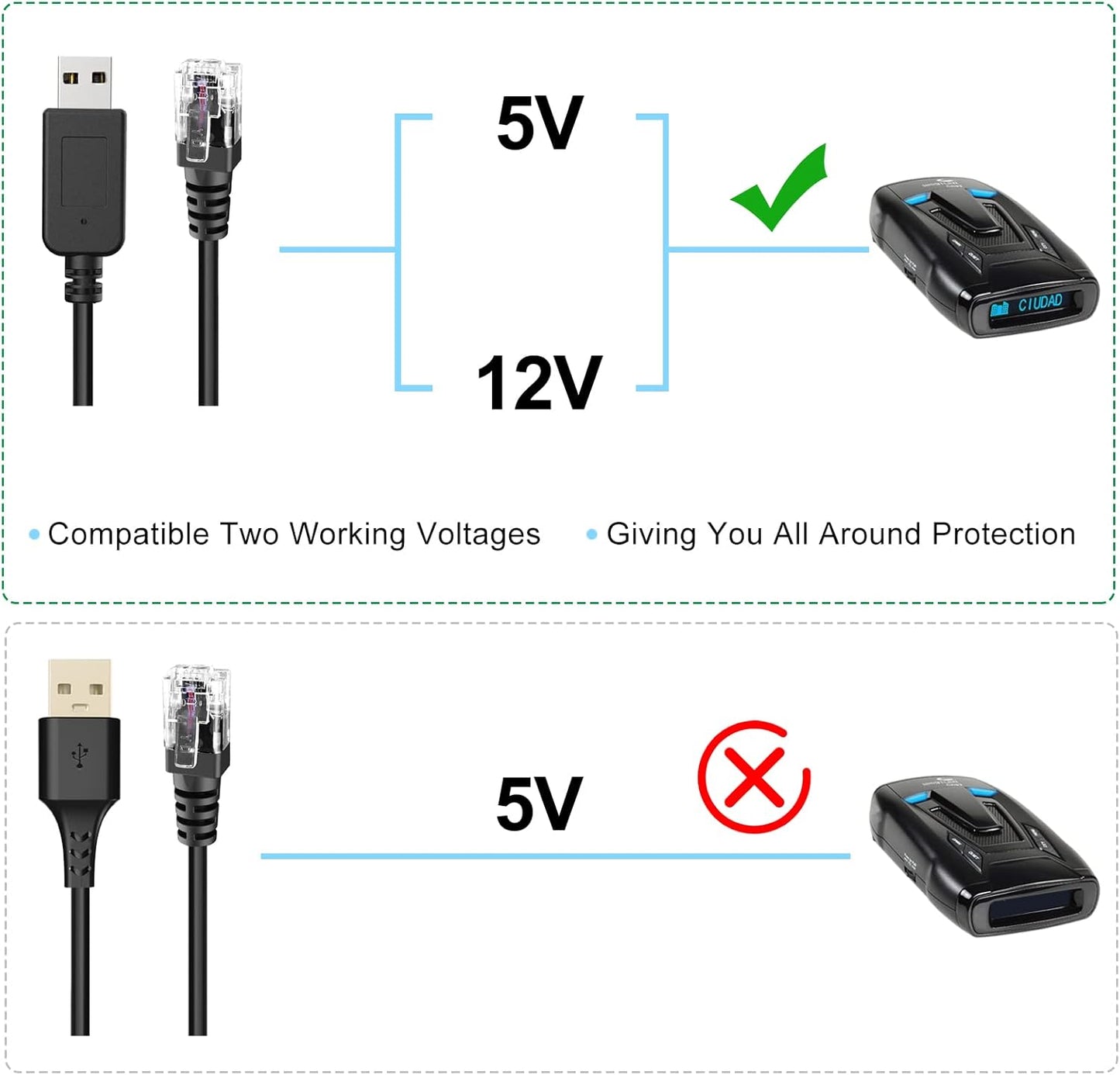 Radar Detector Cable, USB to RJ11 Plug Cable,for Escort Radenso XP Uniden Beltronics Cobra Whistler Radar Detector,Replacement Power Cable for Radar Detectors (RJ11-9.84ft)