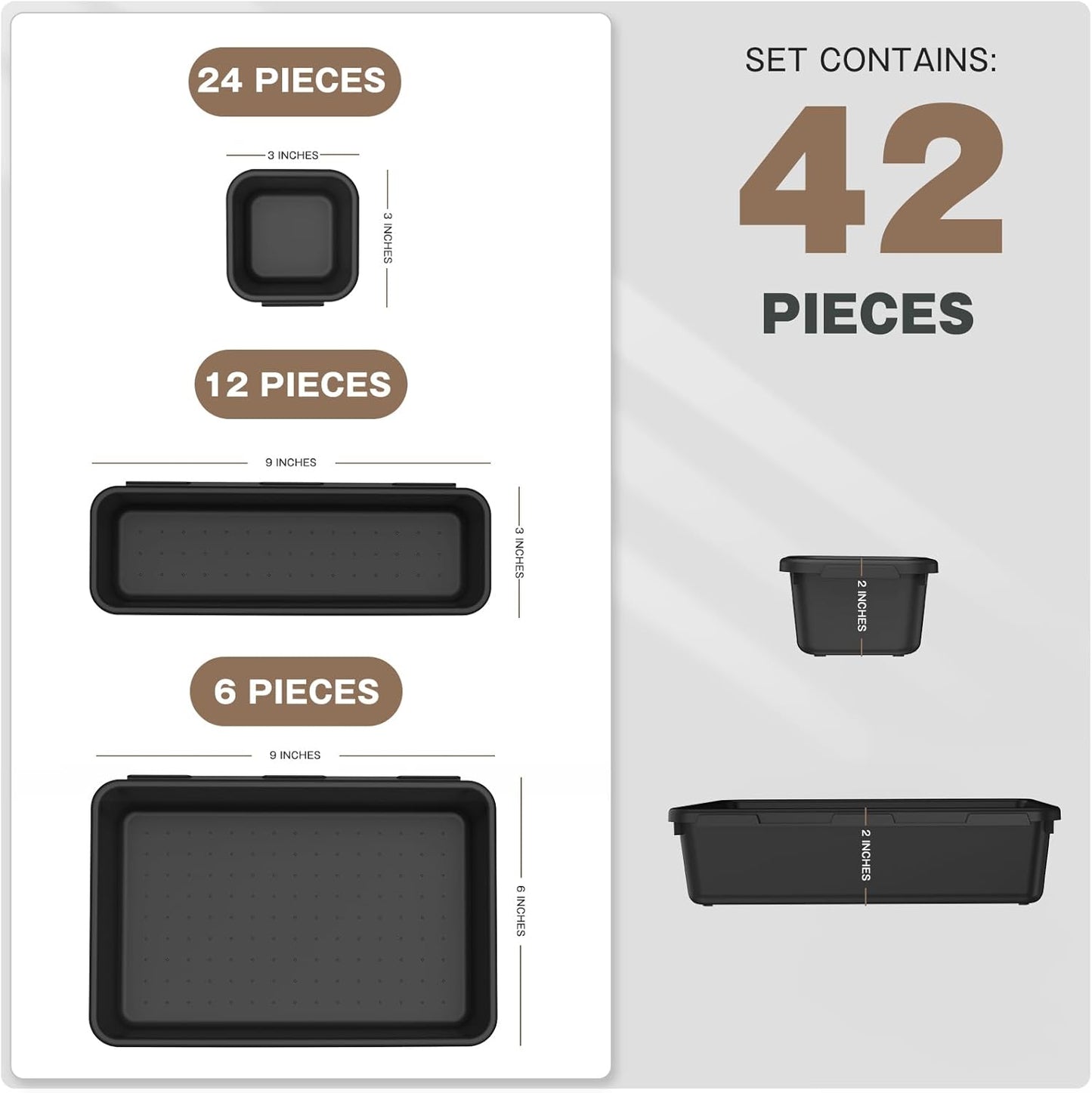A-LuGei 【42PCS】【Black】 Tool Box Organizer Tray Divider Set, Desk Drawer Organizer, Garage Organization and Storage Toolbox Accessories for Rolling Tool Chest Cart Cabinet Work Bench Small Parts