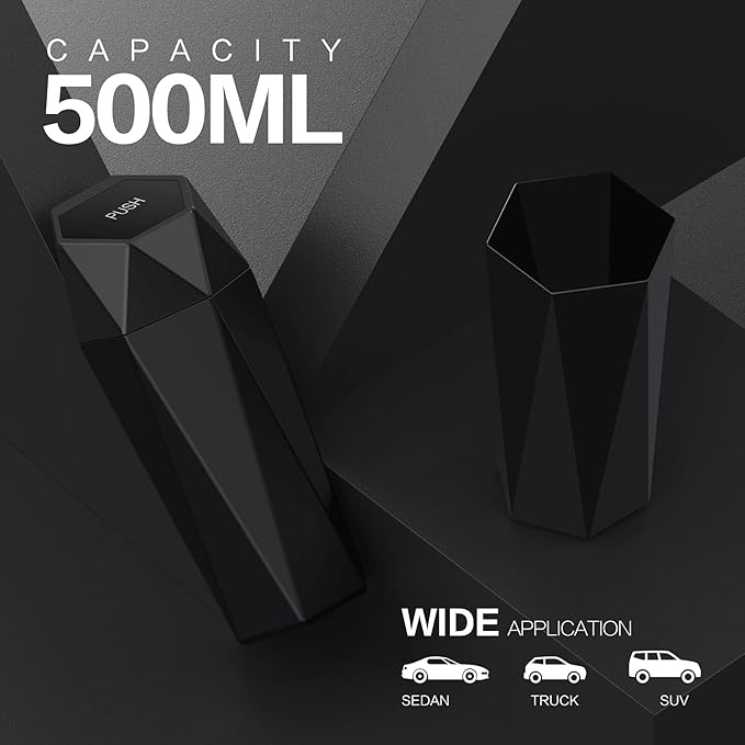 Car Trash Can with Lid,Portable Vehicle Auto Car Garbage Can,Diamond Design Mini Garbage Bin for Automotive Car, Home, Office, Kitchen, Bedroom(2 Packs,Black)