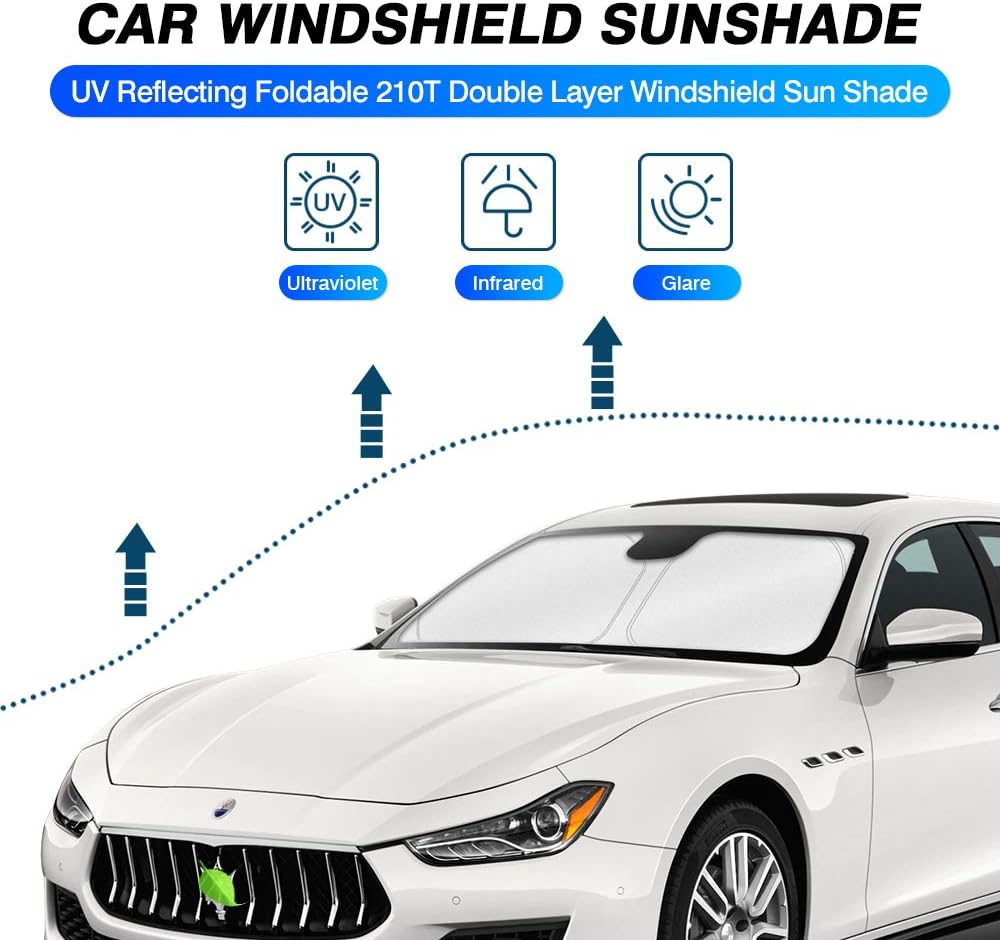 KUST Windshield Sun Shade for 2014-2024 Maserati Ghibli Accessories Custom Fit Sunshade Foldable Window Sun Visor Protector Blocks UV Rays Keep Your Car Cooler