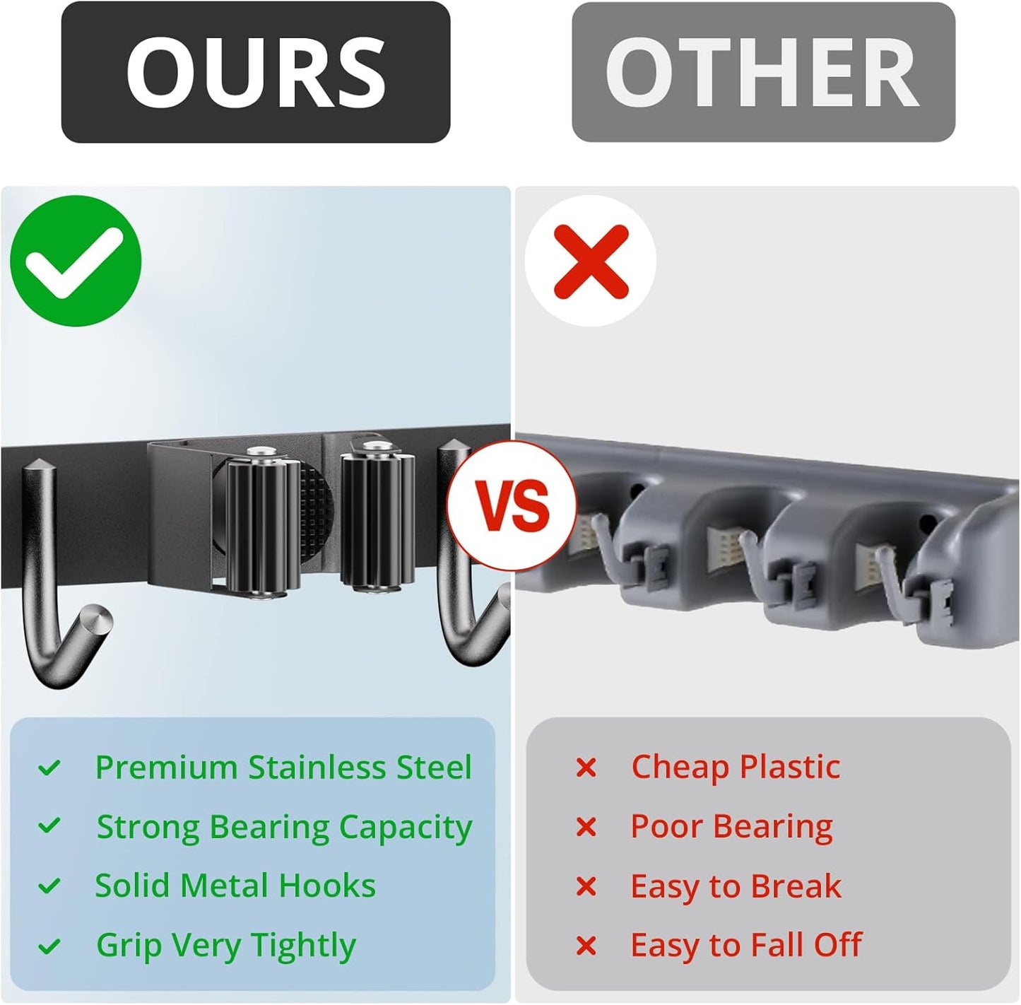 ZONGOOL 4 Racks and 5 Hooks Broom Holder Wall Mount Mop Hanger Wall Mount Metal Organization Tool Organizer Wall Hanging for Home Kitchen Garden Laundry Garage (Black)