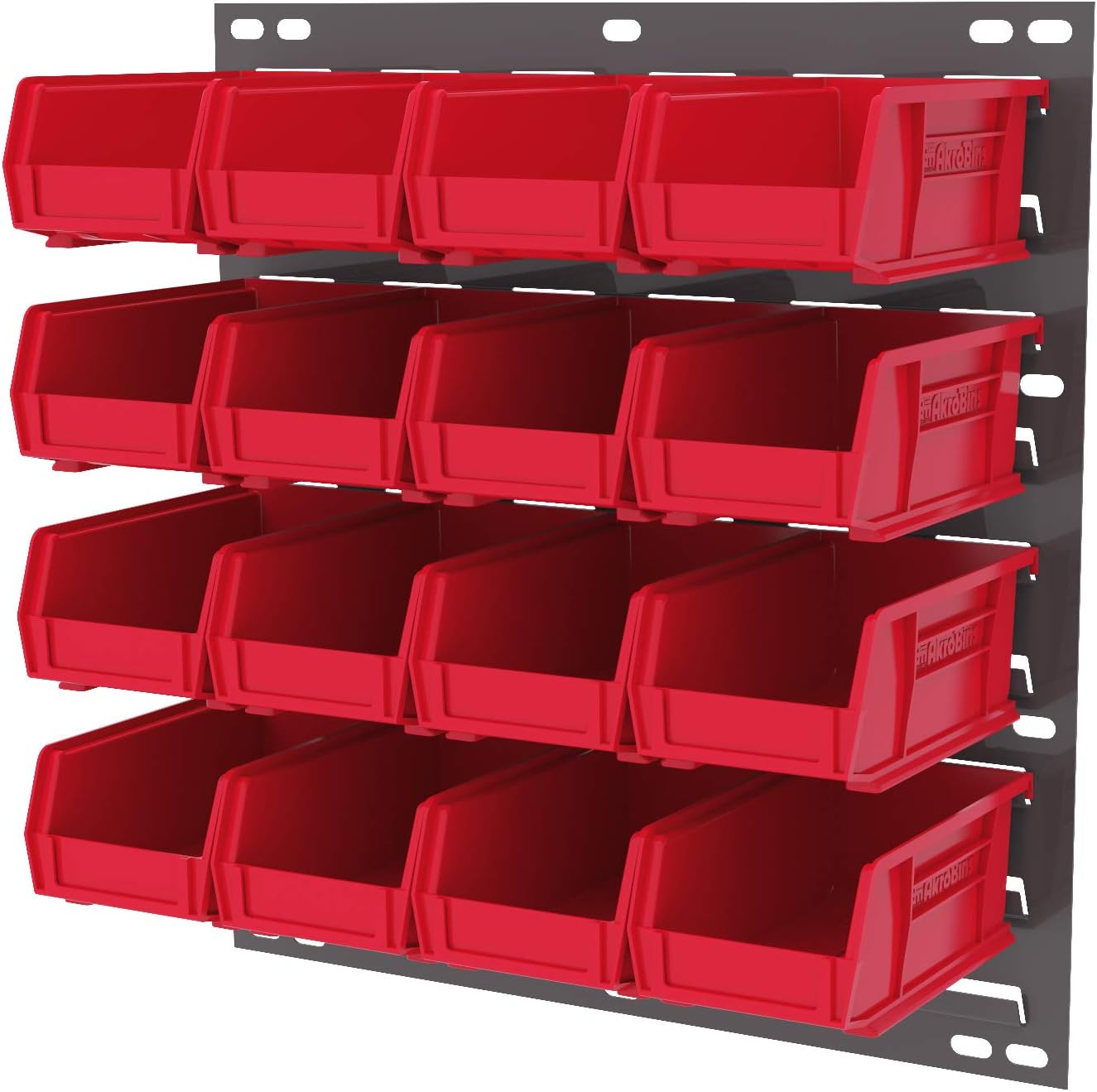 Akro-Mils 30618 Heavy Duty Wall Mount Garage Storage Steel Louvered Panel | Wall Storage Bin Hanging Organizer System for AkroBins, 18-Inch W x 19-Inch H, Grey, 4 Pack