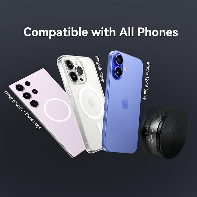 Upgraded 360° Nano Gel Vacuum Magnetic Car Phone Holder Ultra Strong Suction Magnetic Force for MagSafe, iPhone 16 Pro Max, Android - Foldable Retractable Mount for Car/Dashboard/Gym/Mirror(Black)