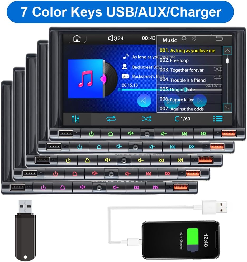 7" Wireless Double 2 Din Car Stereo Apple Carplay Radio Screen for Car Audio Receivers, Bluetooth Car Play Android Auto Touchscreen Head Unit,RCA Outputs, Backup Camera, SWC, FM/AM