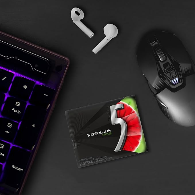 5 GUM Watermelon Prism Sugar Free Chewing Gum Bulk, 15 Stick Box (10 Pack)