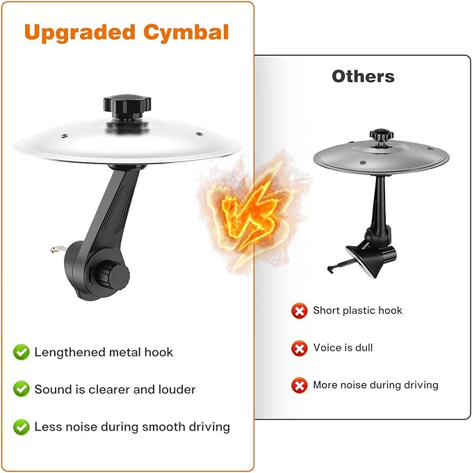 2 Pack Car Cymbal Air Vent, Mini Drum Crash Cymbal Set with Drum Stick, Funny Musical Instruments Gadget for Drummer Music Lovers Gift, Compact Durable Car Accessory for Most Vehicles(Silver & Gold)