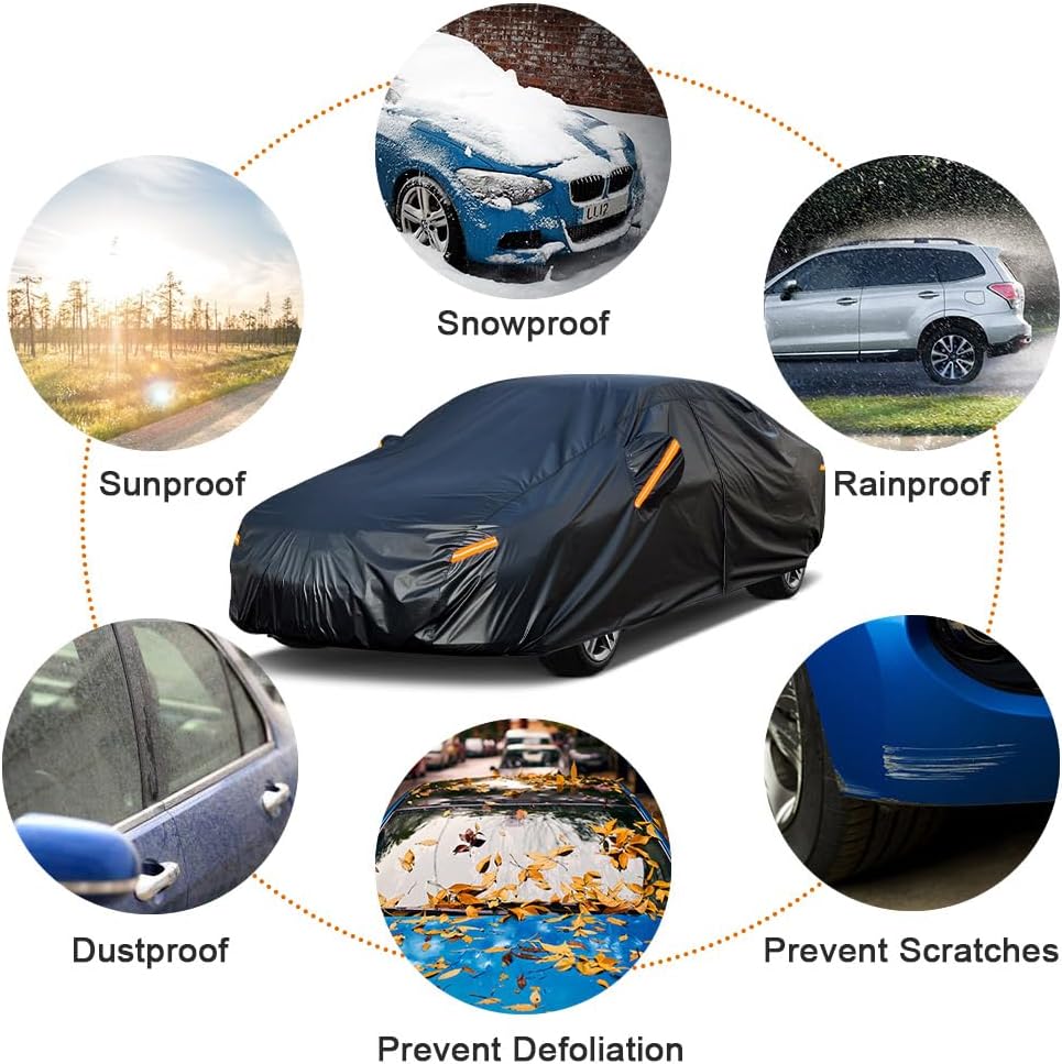 kayme 7 Layers Car Cover Custom Fit for Honda Accord Sedan/Coupe (2001-2025) Waterproof All Weather for Automobiles, Outdoor Full Cover Rain Sun UV Protection with Zipper Cotton/Black