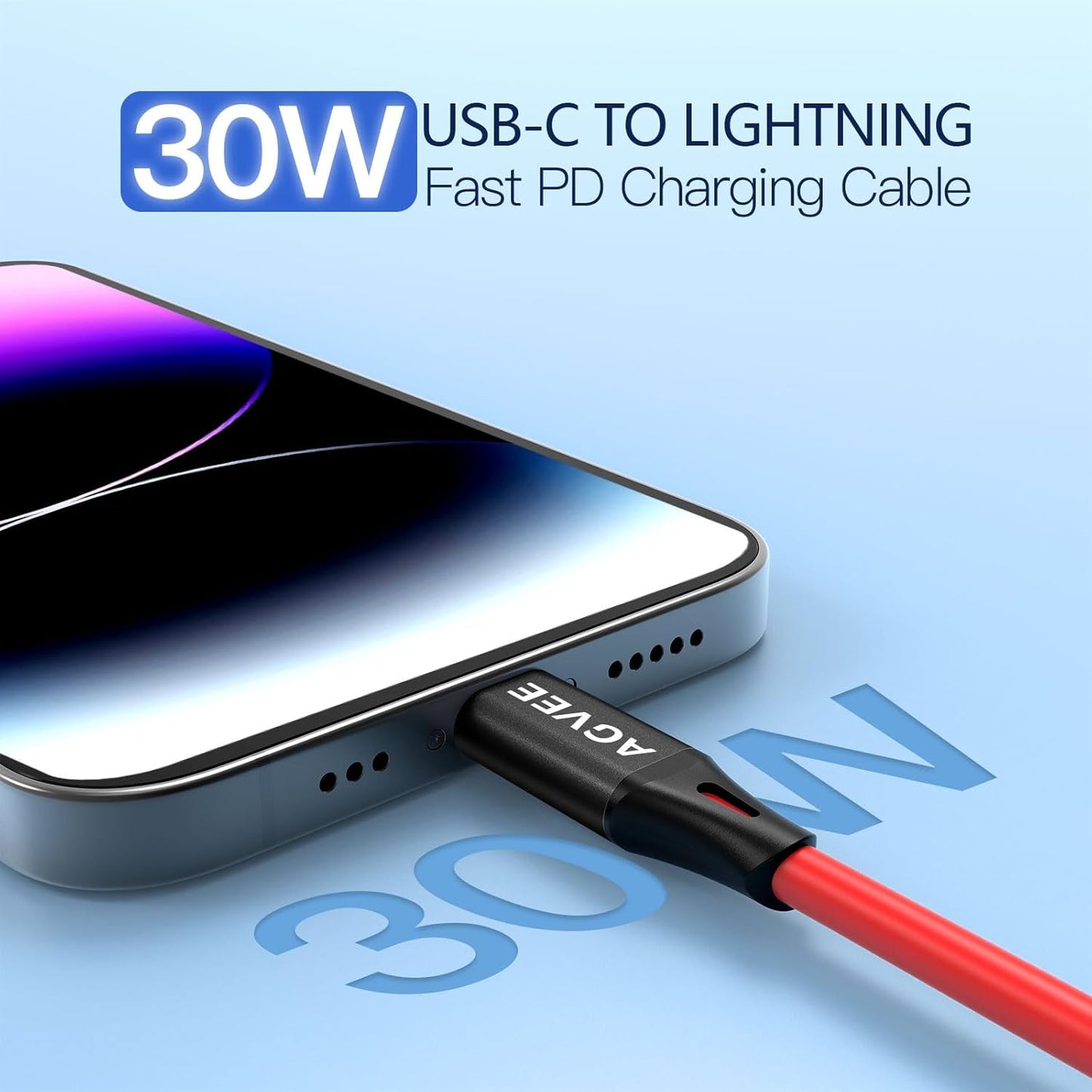 AGVEE 2 Pack 3ft Coiled Short USB to Lightning Charging Cable [MFI Certified] 3A Fast Charger Cord in Car for iPhone 14/13/12/11/XS/8/7/6/5 CarPlay, iPad, iPod, Red