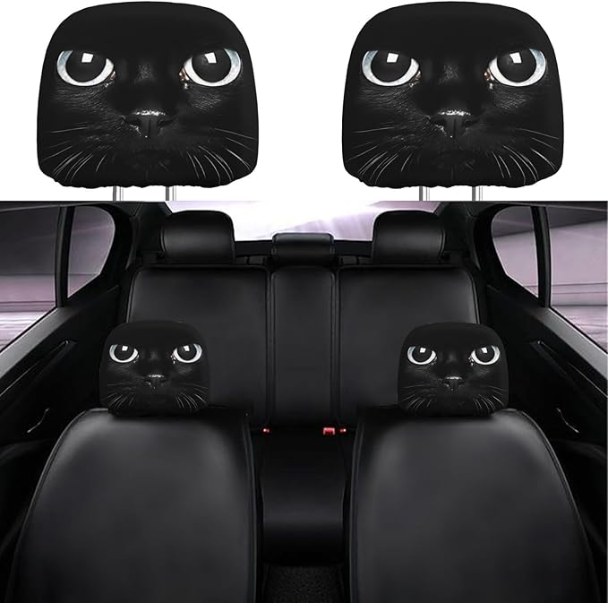 Dujiea 2 Pack Black Cat Car Headrest Covers, Universal Soft Car Seat Head Rest Protector, Vehicle Accessories Fabric Headrest Cover for Cars Vans Trucks
