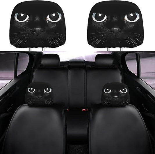 Dujiea 2 Pack Black Cat Car Headrest Covers, Universal Soft Car Seat Head Rest Protector, Vehicle Accessories Fabric Headrest Cover for Cars Vans Trucks