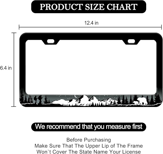 Mountains License Plate Frames - 2 PCS Adventure Awaits Camping Bear Moose Animal Wildlife Aluminum Metal License Plate Frames Holder Covers, Car Decorative Tag Frames for Standard US 12x6 Inch