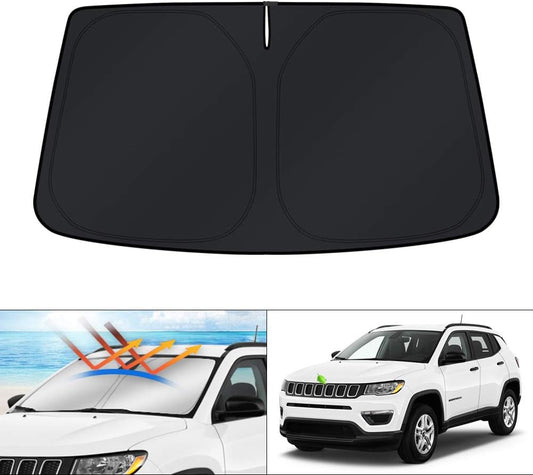 KUST Windshield Sun Shade for 2017-2024 Jeep Compass Accessories Window Sunshade Foldable Window Sun Visor Cover Blocks UV Rays Keep Your Car Cooler