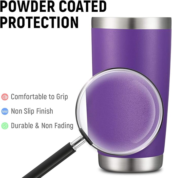 COMOOO 20oz Stainless Steel Tumbler with Lid and Straw, Double Wall Vacuum Insulated Travel Mug, Durable Powder Coated Insulated Coffee Cup for Cold & Hot Drinks Purple, 6 Pack