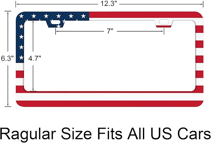 USA Flag America National Symbol Patriotic License Plate Frames Rust-Proof Stainless Steel Screws Included Personalized Cover Women Men Decorate Car with 12.3x6.3 Inch License Plate Holder -DATANSEN