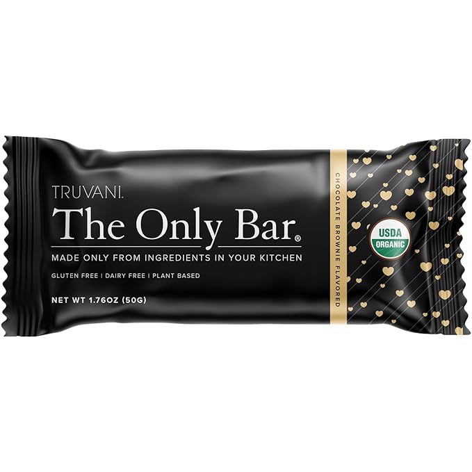 Truvani Plant Based Snack Bars | Chocolate Brownie 1 Pack | 7g Protein | USDA Organic and Vegan | The Only Bar | Dairy, Soy, and Gluten Free | Individually Wrapped