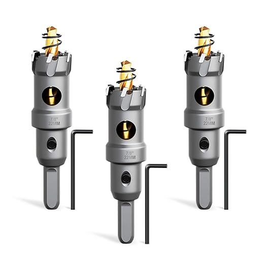 Metal Hole Saw 7/8" (22mm) 3Pcs Set Heavy Duty Tungsten Carbide Tipped Hole Cutters Set with L-flench, for Steel Iron,Aluminum,Stainless stell,Plastic