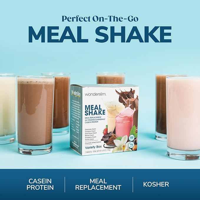 WonderSlim Meal Replacement Shake, Mocha Cream, 15g Protein, 24 Vitamins & Minerals, Gluten Free (7ct)