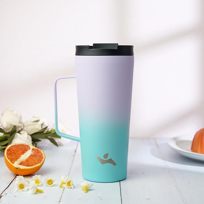 Insulated Tumbler with Handle and Straw, 22 OZ Travel Coffee Mug Stainless Steel Cup Metal Water Bottle,Lavender Green