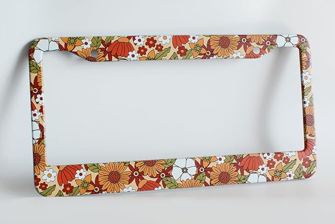 2pcs Retro Sunflower and Wild Flowers Floral License Plate Frame for Women, Inspirational Vintage Sunflower Floral car Decorative tag Frames Girly, Cottage Daisy Boho theam License Plate Cover Holder
