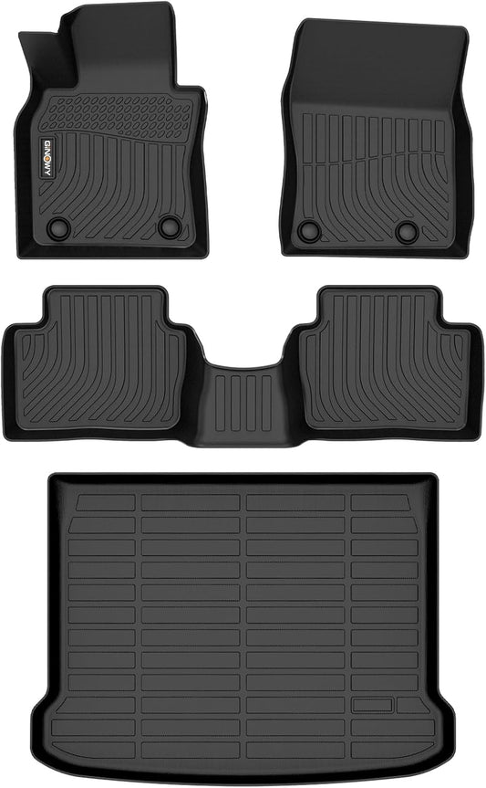 GINOWY- Floor Mats & Cargo Liner for Mazda 3 FWD 2019-2024 2025 Only for Hatchback, TPE All Weather Protection Car Mats for Mazda 3 Non-Slip Trunk Mat Waterproof Heavy Duty Accessories Black