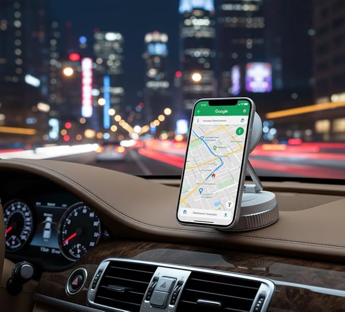GORDIUS Premium Metalic Foldable Vacuum Magnetic Phone Holder, 360° Phone Suction Mount Double-Sided Swivel Stand for Car, Mirror, Gym, Hands-Free Compatible with iPhone and Android (White)