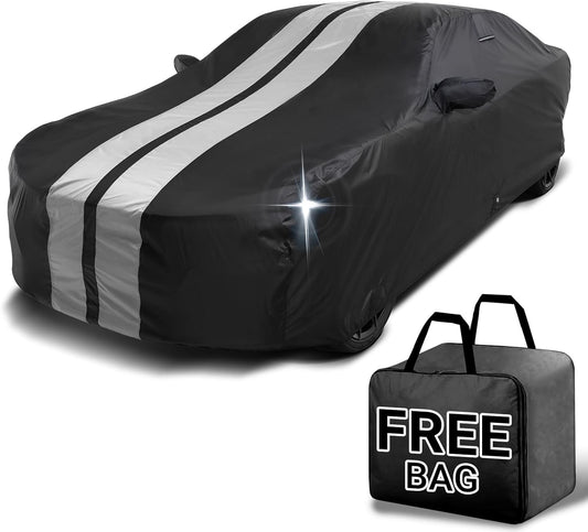iCarCover Custom Car Cover for Chevy Cruze Sedan (2009-2019) Waterproof All Weather Rain Snow UV Sun Protector Full Exterior Indoor Outdoor Car Cover (Stripe - Black/Gray)