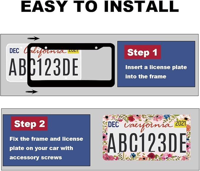 2pcs Abstract Flowers Floral License Plate Frame for Women,Pink Flowers Floral car Decorative tag Frames Girly,Hand-Painted Artistic Pink Flowers Floral License Plate Cover Holder for Vehicle