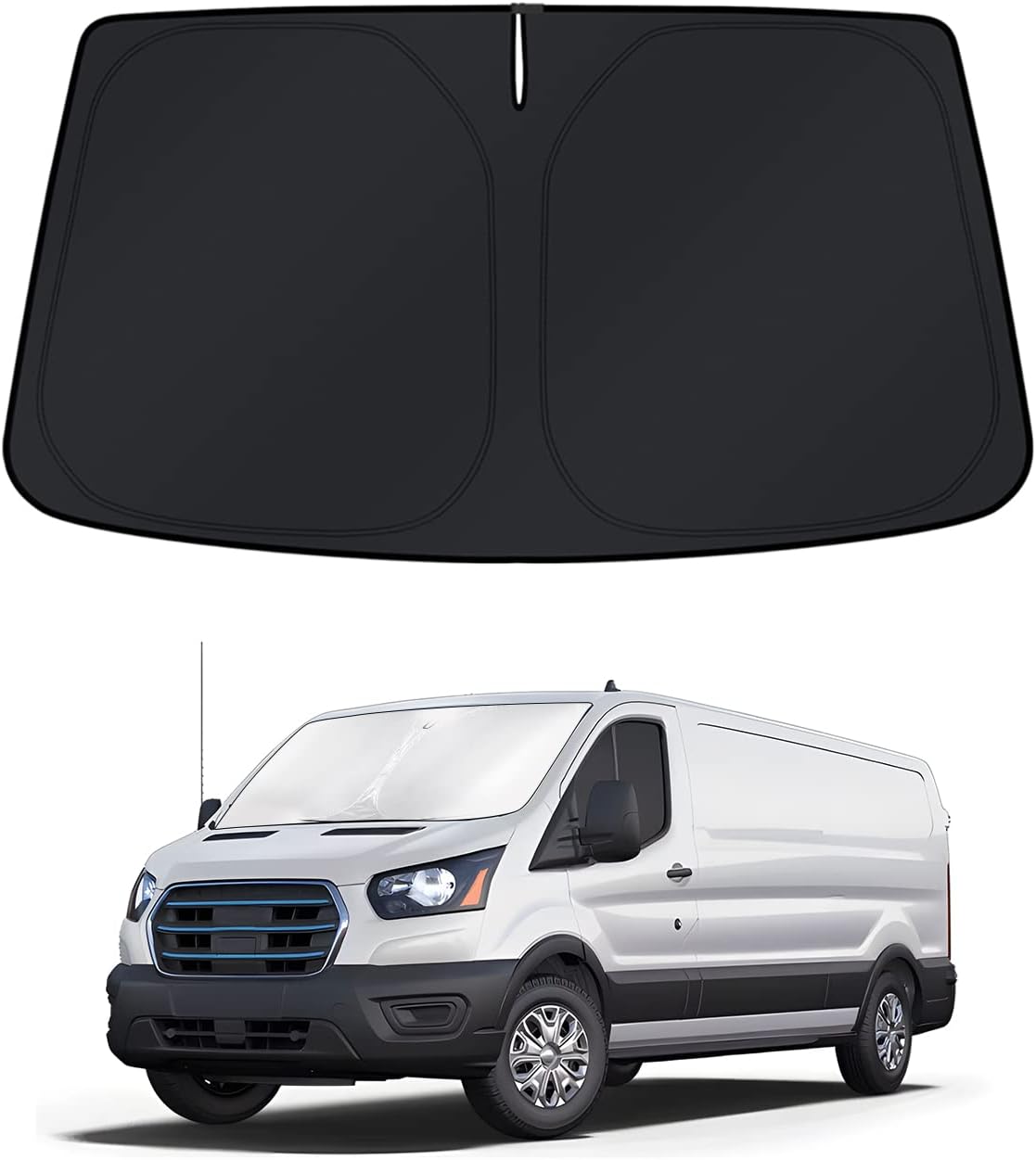 KUST Windshield Sun Shade for Ford E-Transit 2022 2023 2024 2025 2026 Window Shade Sun Visor Cover Foldable Blocks UV Rays Keep Car Cooler