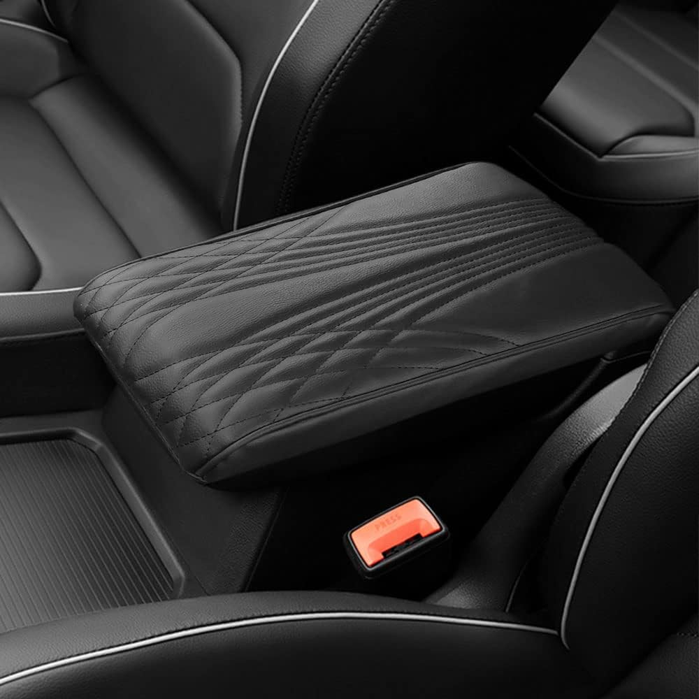 2025 Upgrade Universal Style Memory Cotton Car Armrest Box Pad,New Leather Car Armrest Box Pad Car Center Console Cover Pad,Vehicle Seat Box Cushion Protector for SUV Truck (Black, Angle Pattern)