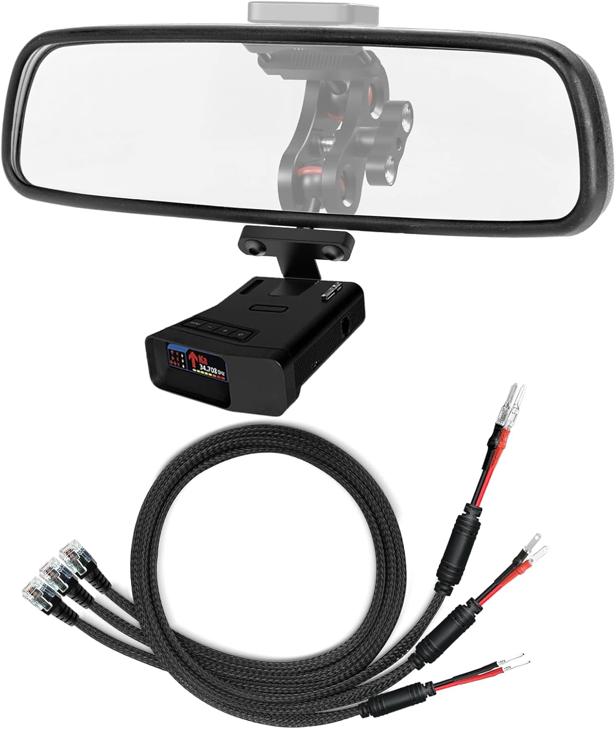 Radar Detector Rearview Mirror Mounting Bracket,13.8" Radar Detector Hard Wire Power Cord Mirror Wire Plug,with Braided Set of 3 (for Uniden R7 R8 R8w Radar)