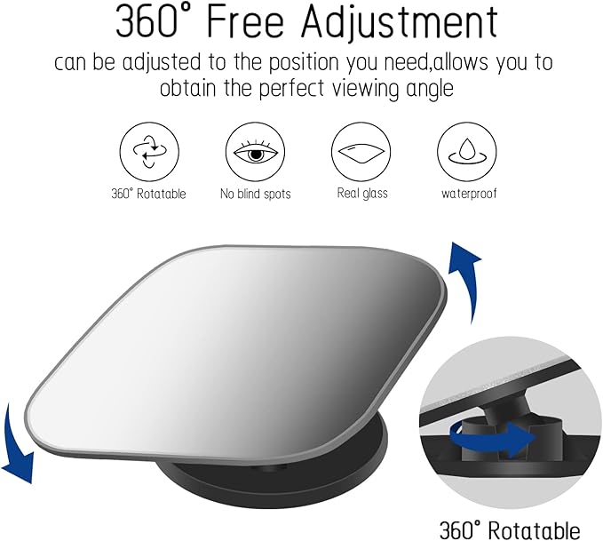 2 pcs Blind Spot Mirrors, HD Glass Convex 360° Wide Angle Side Rear View Mirror with ABS Housing for Cars SUV and Trucks