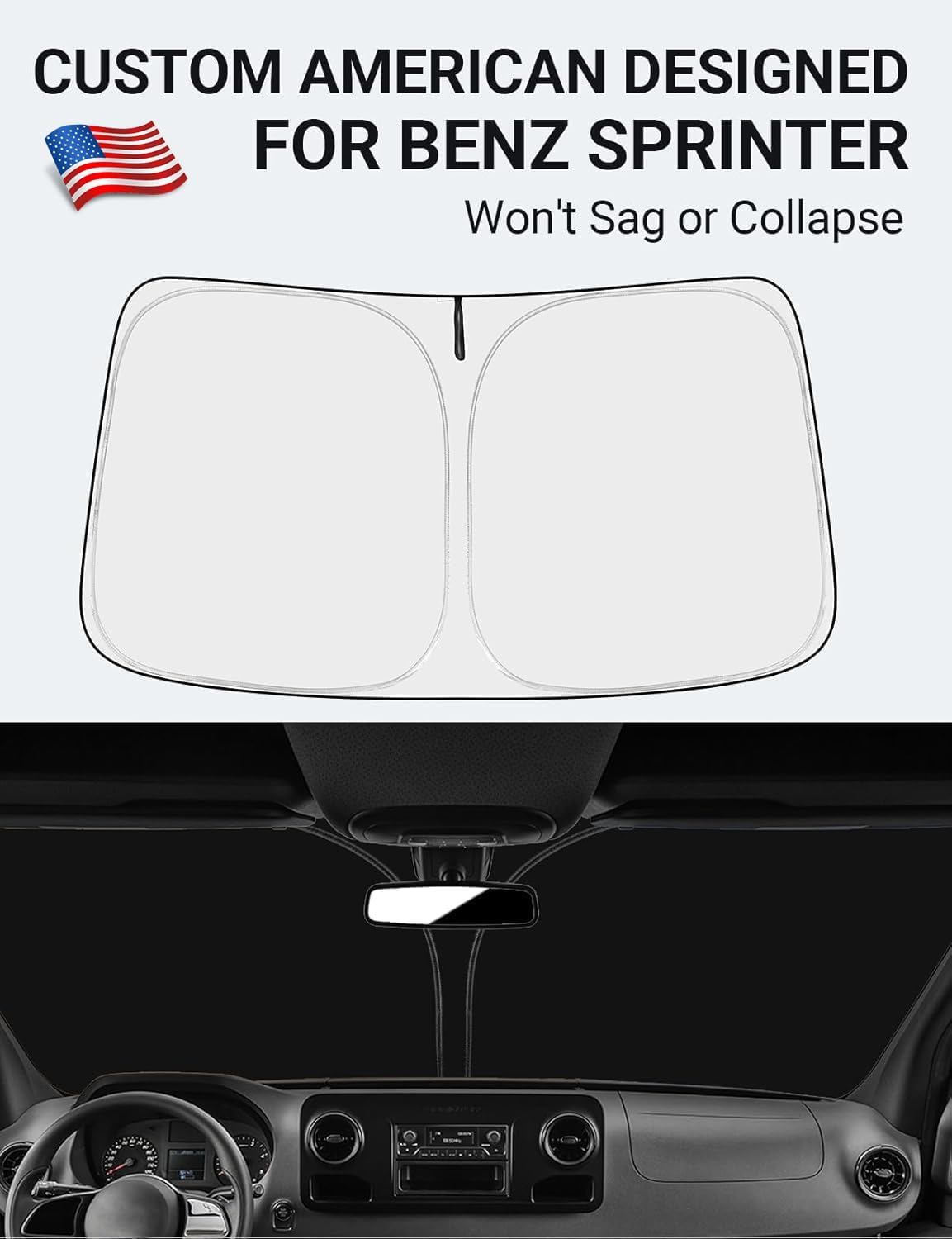 Proadsy 2025 Upgrade Windshield Sun Shade Custom Fit Sprinter, Freightliner Cargo Crew 2007-2025 4-Layer Foldable Front Sunshade Protector Sun Visor Blocks UV Rays Keep Car Cooler