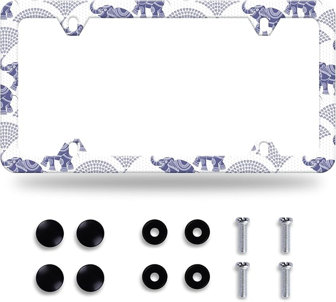 Elephant License Plate Frame Animal License Plate Stainless Steel Auto Parts Funny License Plate Decorative with Screws Size 12.3" x 6.3" Men Women