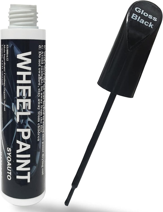 SYOAUTO Gloss Black Rim Touch Up Paint, Car Wheel Scratch Repair Touch Up Paint Pen, Universal Color Rim Wheel Paint (Gloss Black)