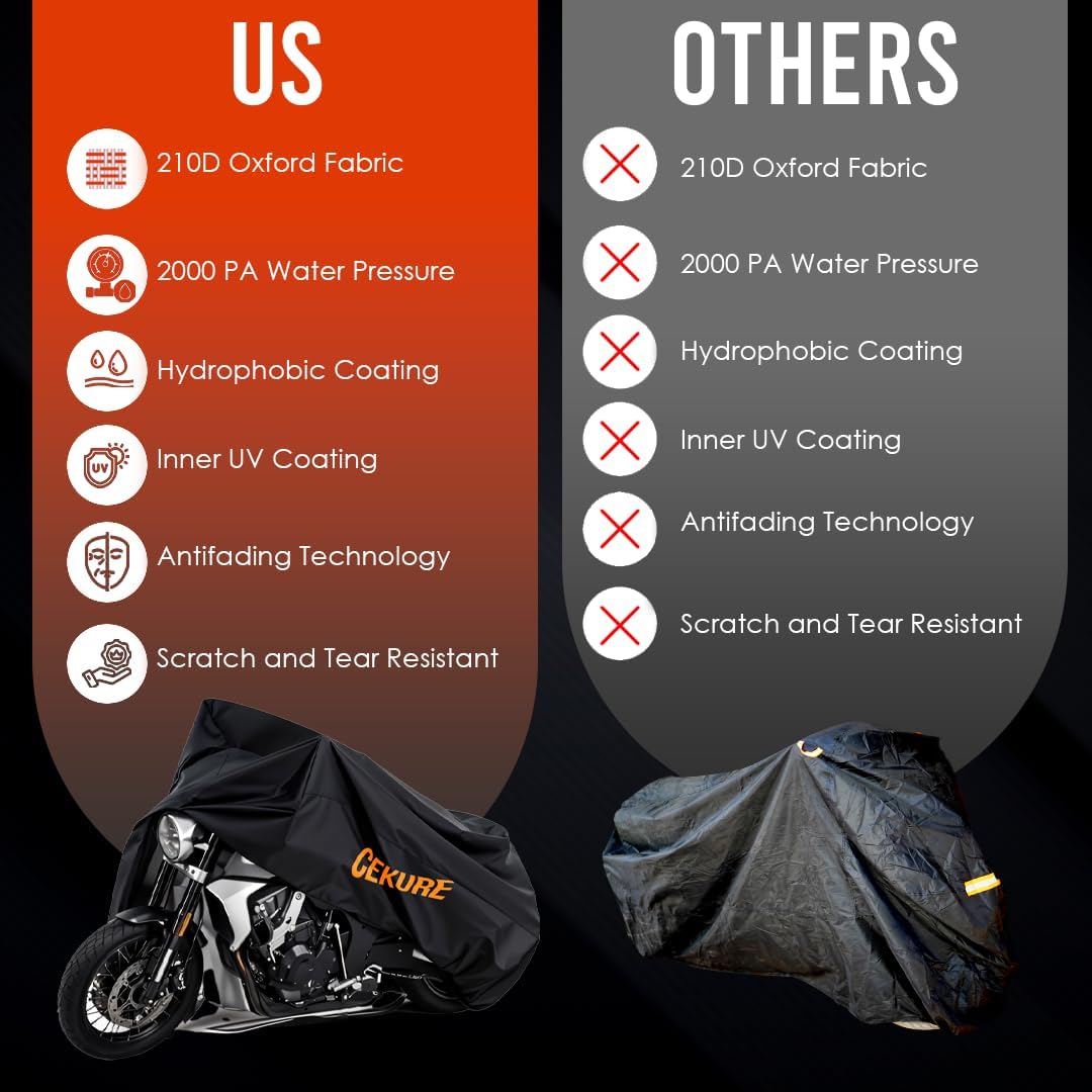Your Ride! Heavy Duty Motorcycle Cover Waterproof Outdoor 210 Oxford Fabric with Heat Sealed Seams Ultra Waterproof Fits up to 105" All Weather Scooter Cover for Sport Bike with Carry Bag