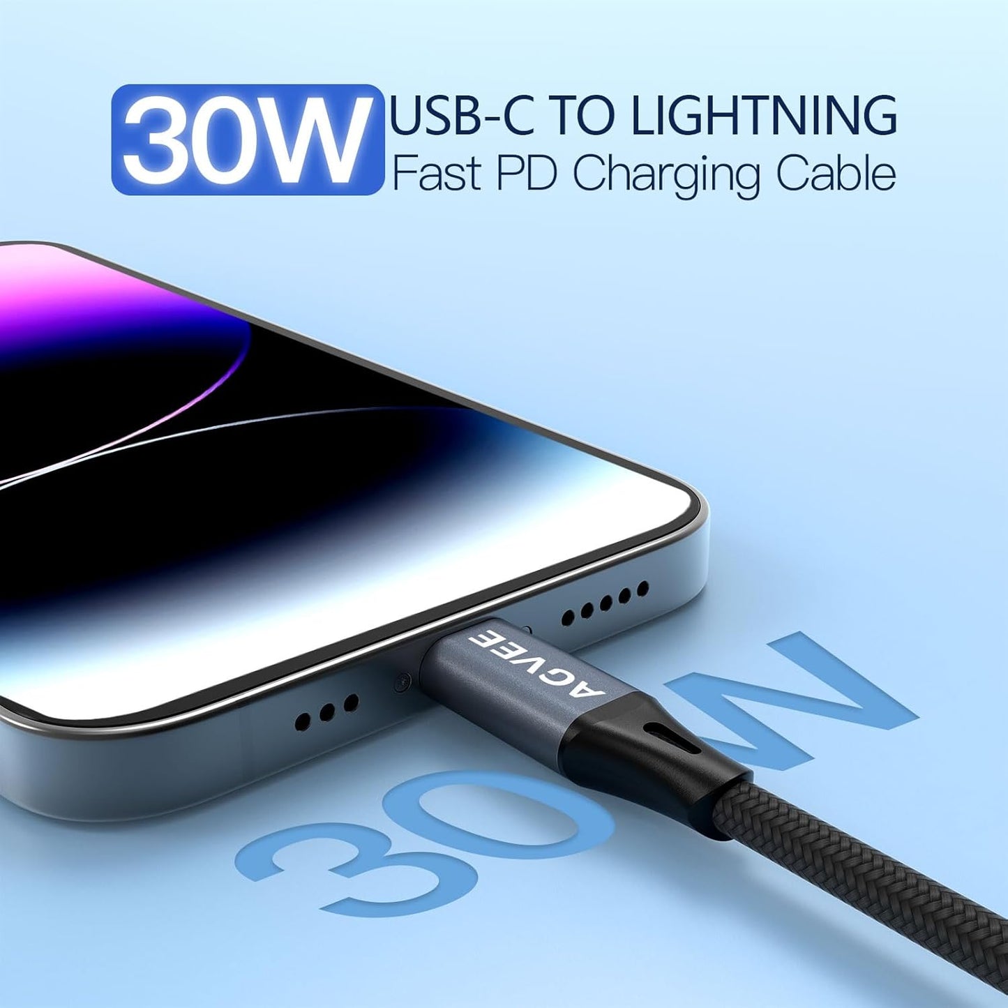 AGVEE 2 Pack 3ft Coiled Short USB-C to Lightning Charging Cable [MFI Certified] 30W PD Fast Charger Cord in Car for iPhone 14/13/12/11/XS/8/7/6/5 CarPlay, iPad, iPod, Dark Gray