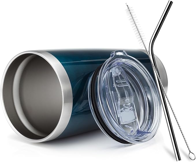 COMOOO 20oz Double Wall Vacuum Insulated Travel Mug, Stainless Steel Tumbler with Lid and Straw Durable Powder Coated Insulated Coffee Cup for Cold & Hot Drinks (Peacock blue, 1)
