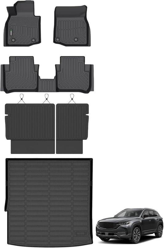 ANBINGO® Floor Mats & Seatback Cargo Liner for 2025 CX-50 Hybrid | All Weather TPE CX50 Floor Liners | 1st & 2nd Row Custom Mats Full Set | (Velcro Tape Fixed Backseat) CX50 Accessories - Black