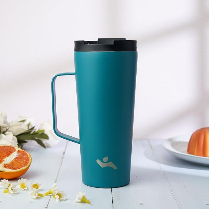 Insulated Tumbler with Handle and Straw, 26 OZ Travel Coffee Mug Stainless Steel Cup Metal Water Bottle,Blue