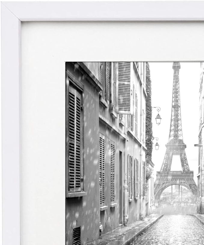 Americanflat 11x14 Picture Frame in White - Displays 8x10 With Mat and 11x14 Without Mat - Composite Wood with Shatter Resistant Glass - Horizontal and Vertical Formats for Wall