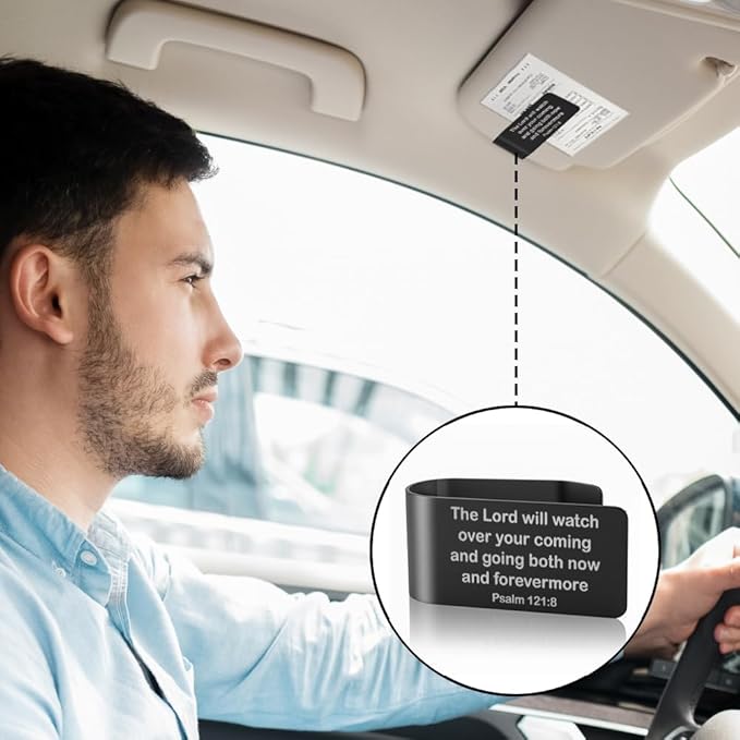 The Lord Will Watch Over Your Coming and Black Visor Clip for Cars, Bible Verse Engraved Car Visor Clip, Christian Gifts for Drivers Family Friends, New Driver Gifts, Funny Car Accessories