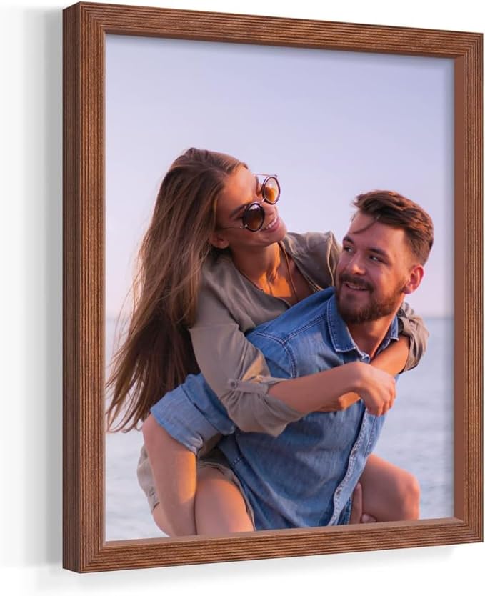 Renditions Gallery Set of 12, 11X14 Custom Photo Prints with Real Wood Picture Frames. Create Personalized Photos with Peel & Stick Photo Frames. Brown Frame