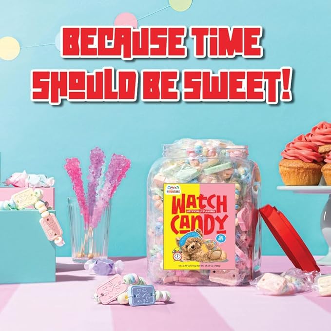 50 Candy Bracelet Watches Individually Wrapped, Taste Nostalgia with our Playful and Delicious Candy Jewelry, Perfect for Party Favors, Goody Bags and Birthdays, by 4YoreElves, Pack of 50 x 0.42oz