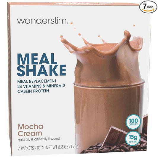 WonderSlim Meal Replacement Shake, Mocha Cream, 15g Protein, 24 Vitamins & Minerals, Gluten Free (7ct)