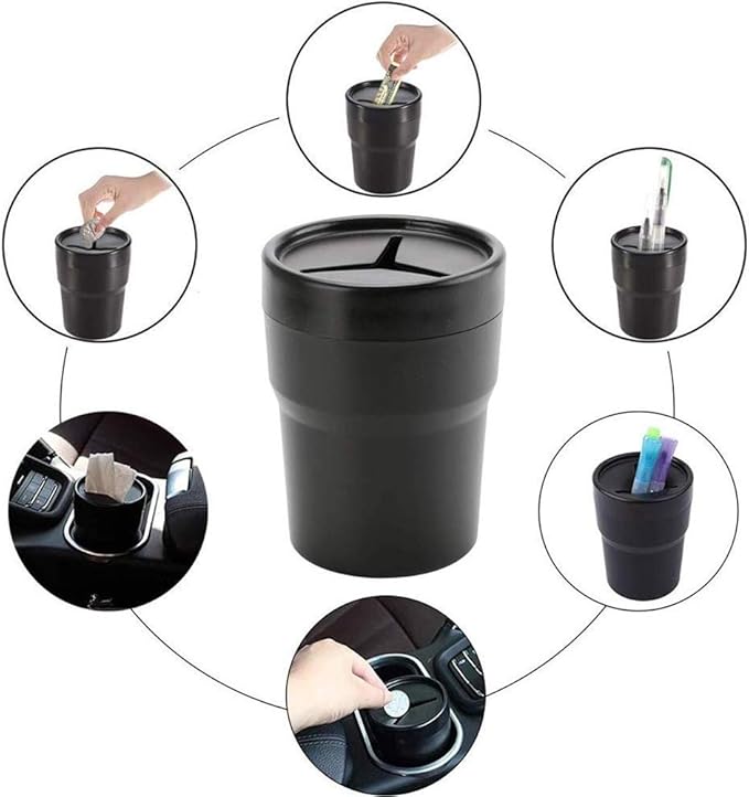FIOTOK Car Trash Can with Lid, Mini Auto Garbage Can Leakproof Vehicle Trash Bin Fits Cup Holder in Console or Door for Automotive Car, Home, Office, Kitchen, Dinning Room 2 Packs