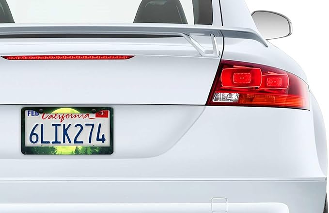 2PCS Green Full Moon Pattern License Plate Frames for Men Women - Universal Aluminum Stainless Steel Forest Car Tag Covers Holder with Screws, Caps, Rattle Proof Pads and Handlebar Stickers