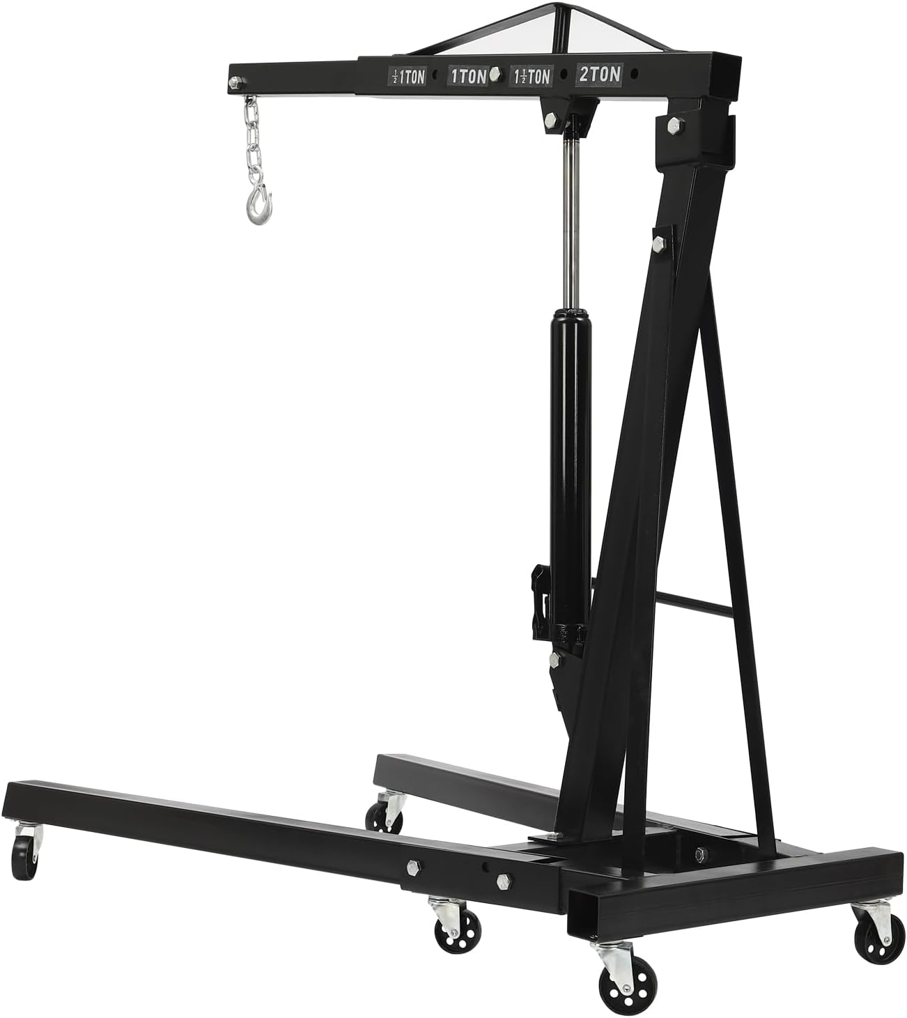 2 Ton Folding Engine Hoist 6.89Ft Lifting Height Heavy Duty Carbon Steel Crane Hoist Lift Hydraulic Powered Folding Engine Hoist Cherry Picker with 6 Wheels for Garage Workshop