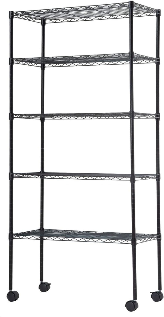 Wire Shelving Unit Metal Shelf Organizer Heavy Duty Wire Rack Storage Unit Rack Utility for Bathroom Office Kitchen (Black, 14" D x 30" W x 60" H)